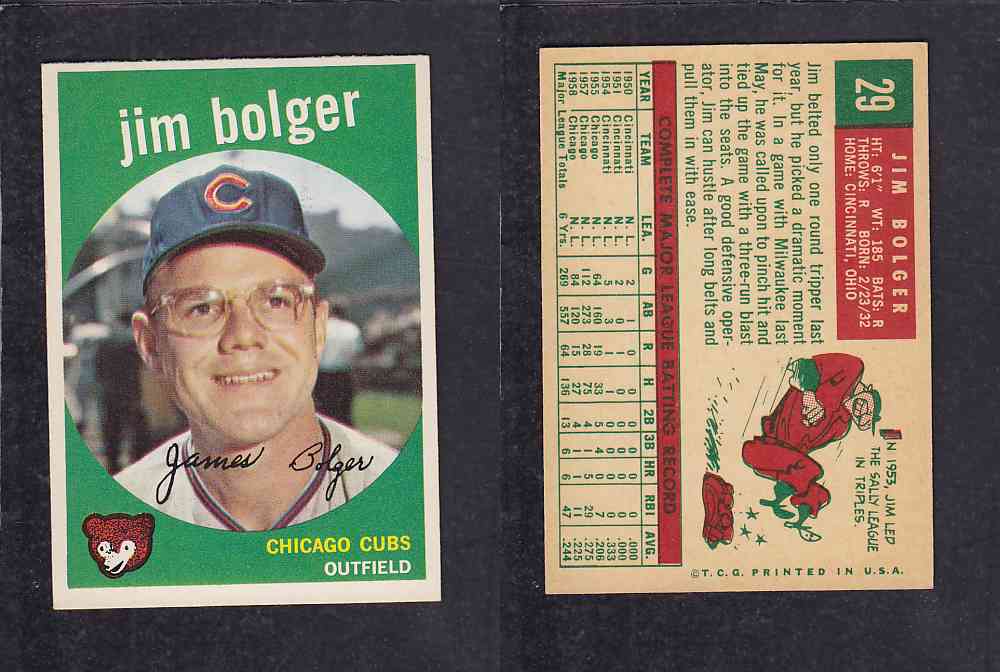 1959 TOPPS BASEBALL CARD #29 J. BOLGER photo 1959 TOPPS BASEBALL CARD #29 J. BOLGER photo