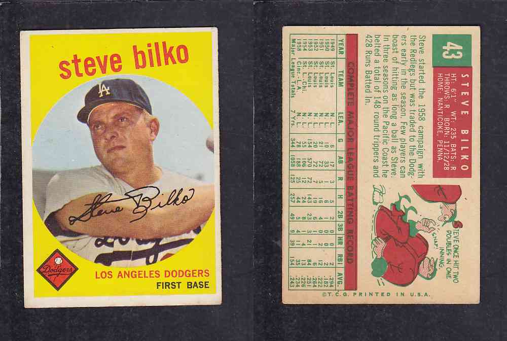 1959 TOPPS BASEBALL CARD#43 S. BILKO photo 1959 TOPPS BASEBALL CARD#43 S. BILKO photo