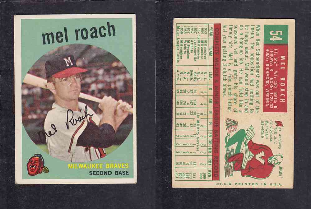 1959 TOPPS BASEBALL CARD#54 M. ROACH photo 1959 TOPPS BASEBALL CARD#54 M. ROACH photo