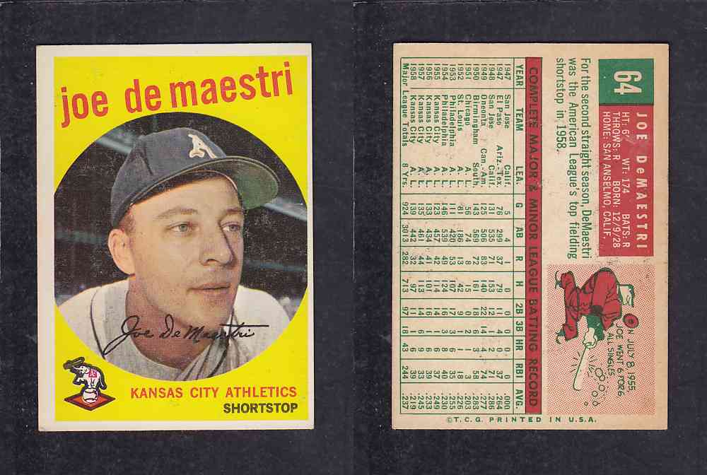 1959 TOPPS BASEBALL CARD #64 J. DE MAESTRI photo 1959 TOPPS BASEBALL CARD #64 J. DE MAESTRI photo