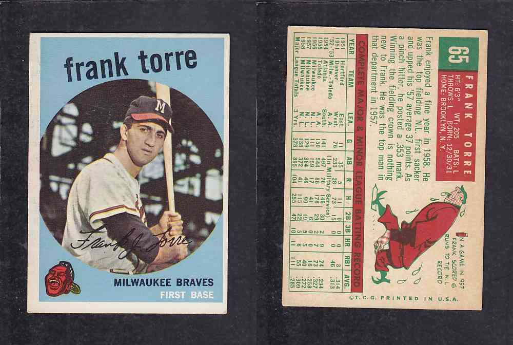 1959 TOPPS BASEBALLCARD #65 F. TORRE photo 1959 TOPPS BASEBALLCARD #65 F. TORRE photo