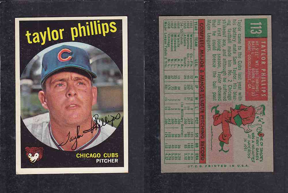 1959 TOPPS BASEBALL CARD #113   T. PHILLIPS photo