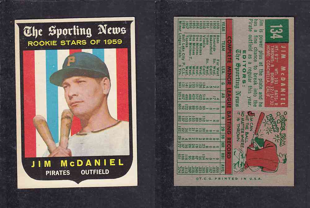 1959 TOPPS BASEBALL CARD #134 J. McDANIEL photo 1959 TOPPS BASEBALL CARD #134 J. McDANIEL photo
