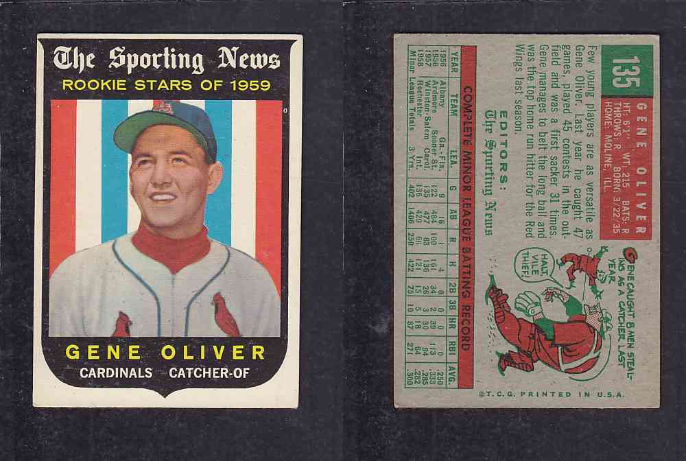 1959 TOPPS BASEBALL CARD #135 G. OLIVER photo 1959 TOPPS BASEBALL CARD #135 G. OLIVER photo