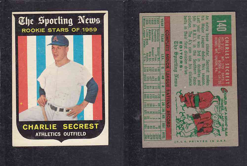 1959 TOPPS BASEBALL CARD #140 C. SECREST photo 1959 TOPPS BASEBALL CARD #140 C. SECREST photo
