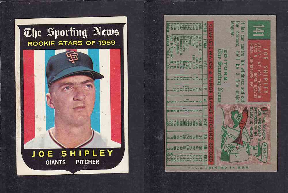1959 TOPPS BASEBALL CARD #141 J. SHIPLEY photo 1959 TOPPS BASEBALL CARD #141 J. SHIPLEY photo