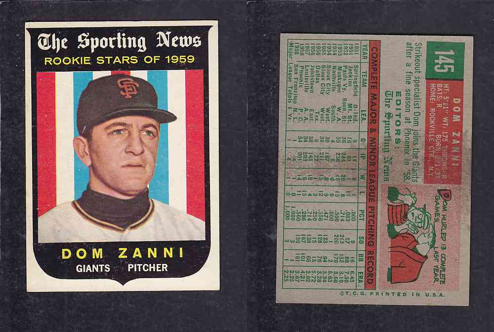 1959 TOPPS BASEBALL CARD #145 D. ZANINI photo 1959 TOPPS BASEBALL CARD #145 D. ZANINI photo
