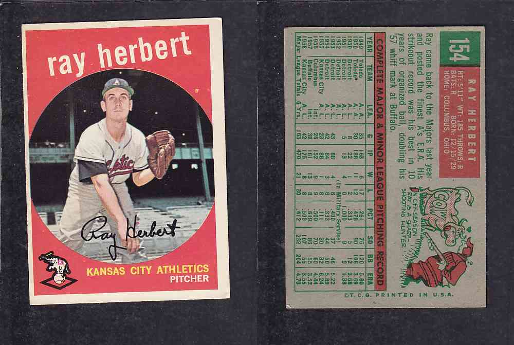 1959 TOPPS BASEBALL CARD #154 R. HERBERT photo 1959 TOPPS BASEBALL CARD #154 R. HERBERT photo