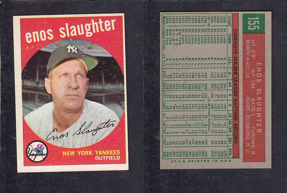 1959 TOPPS BASEBALL CARD #155 E. SLAUGHTER photo 1959 TOPPS BASEBALL CARD #155 E. SLAUGHTER photo
