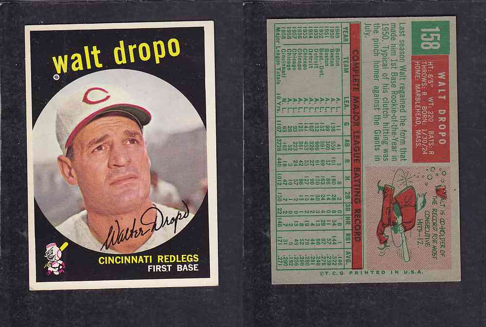 1959 TOPPS BASEBALL CARD #158 W. DROPO photo 1959 TOPPS BASEBALL CARD #158 W. DROPO photo