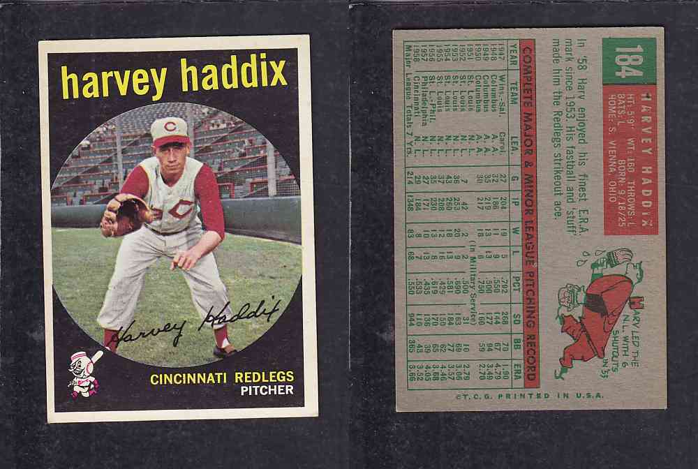 1959 TOPPS BASEBALL CARD #184 H. HADDIX photo 1959 TOPPS BASEBALL CARD #184 H. HADDIX photo