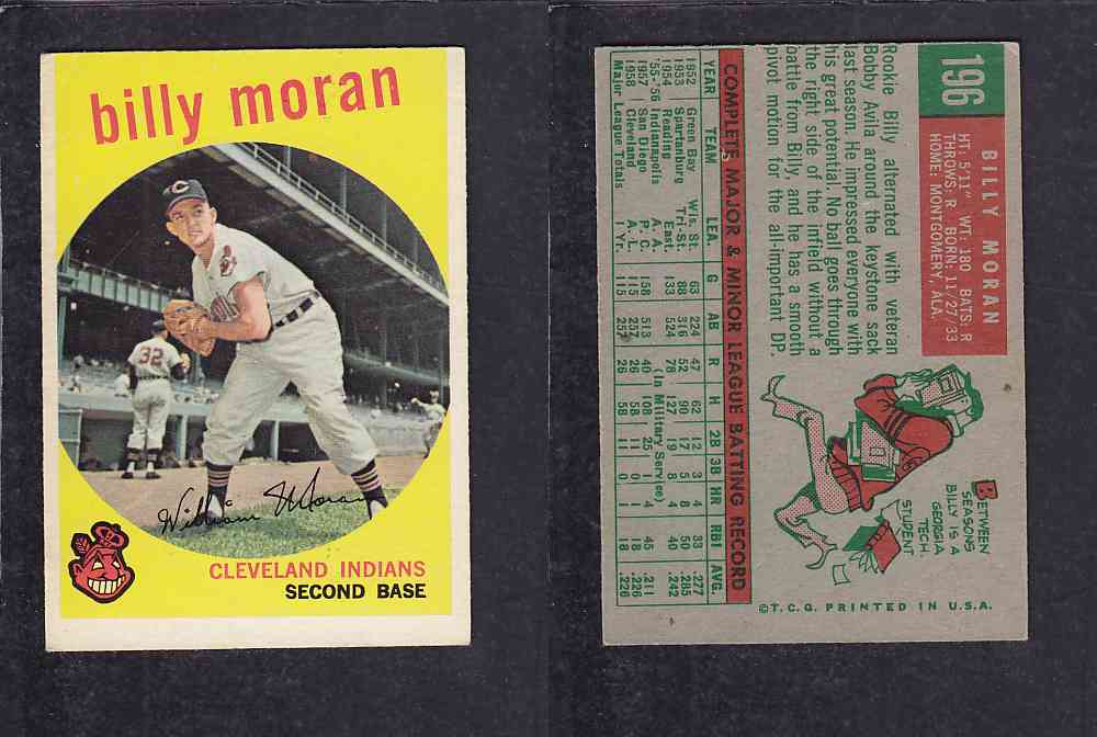 1959 TOPPS BASEBALL CARD #196 B. MORAN photo 1959 TOPPS BASEBALL CARD #196 B. MORAN photo