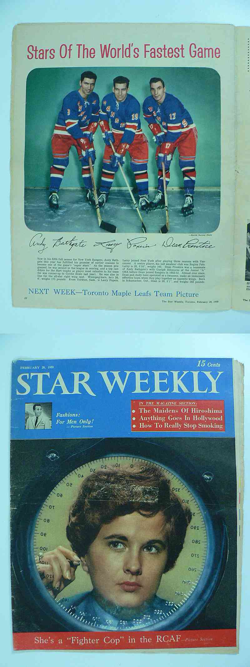 1958-59 TORONTO STAR FULL MAGAZINE BATHGATE/POPEIN/PRENTICE POSTER photo 1958-59 TORONTO STAR FULL MAGAZINE BATHGATE/POPEIN/PRENTICE POSTER photo
