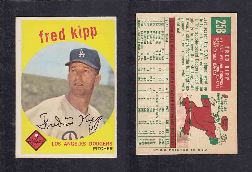 1959 TOPPS BASEBALL CARD #258 F. KIPP photo 1959 TOPPS BASEBALL CARD #258 F. KIPP photo