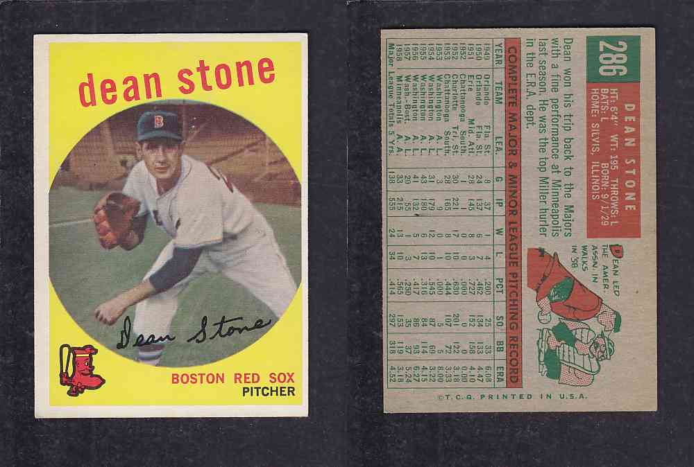 1959 TOPPS BASEBALL CARD #286 D. STONE photo 1959 TOPPS BASEBALL CARD #286 D. STONE photo