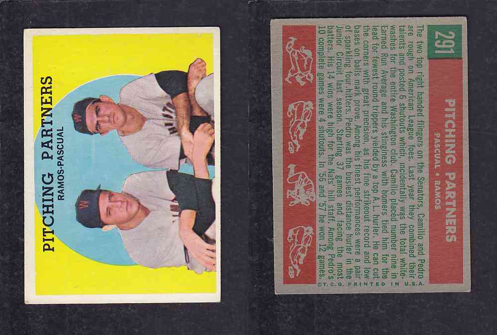 1959 TOPPS BASEBALL CARD #291 PITCHING PARTNERS photo 1959 TOPPS BASEBALL CARD #291 PITCHING PARTNERS photo