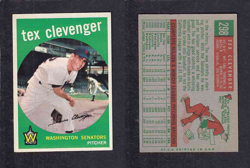 1959 TOPPS BASEBALL CARD #298 T.CLEVENGER photo 1959 TOPPS BASEBALL CARD #298 T.CLEVENGER photo