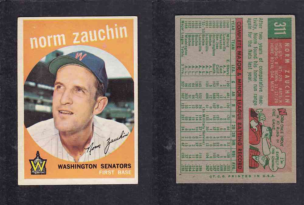 1959 TOPPS BASEBALL CARD #311 N. ZAUCHIN photo 1959 TOPPS BASEBALL CARD #311 N. ZAUCHIN photo