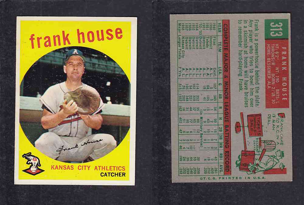 1959 TOPPS BASEBALL CARD #313 F.HOUSE photo 1959 TOPPS BASEBALL CARD #313 F.HOUSE photo