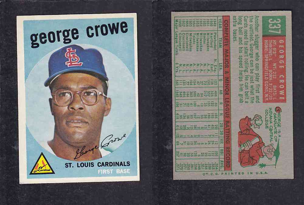 1959 TOPPS BASEBALL CARD #337 G. CROWE photo 1959 TOPPS BASEBALL CARD #337 G. CROWE photo