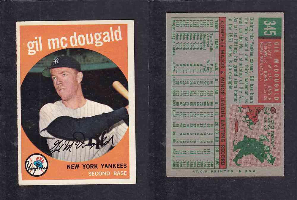 1959 TOPPS BASEBALL CARD #345 G. McDOUGALD photo 1959 TOPPS BASEBALL CARD #345 G. McDOUGALD photo