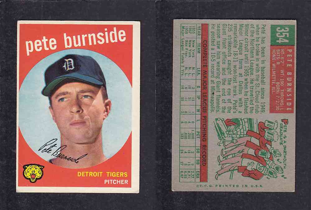 1959 TOPPS BASEBALL CARD #354 P. BURNSIDE photo 1959 TOPPS BASEBALL CARD #354 P. BURNSIDE photo