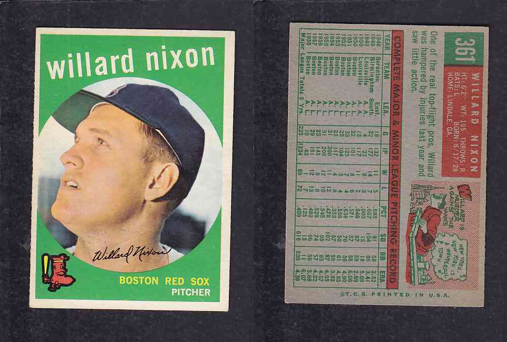 1959 TOPPS BASEBALL CARD #361 W. NIXON photo 1959 TOPPS BASEBALL CARD #361 W. NIXON photo