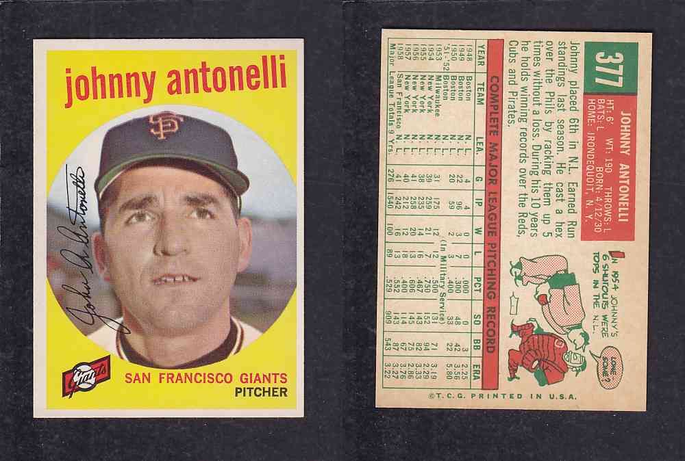 1959 TOPPS BASEBALL CARD #377 J. ANTONELLI photo 1959 TOPPS BASEBALL CARD #377 J. ANTONELLI photo