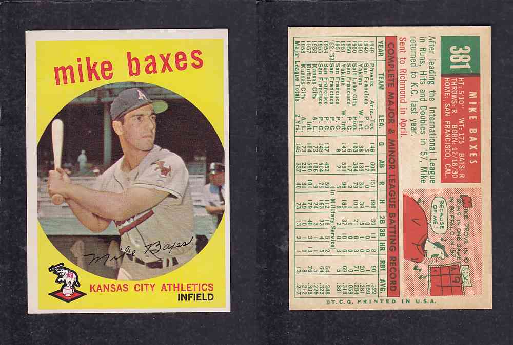 1959 TOPPS BASEBALL CARD #381 M. BAXES photo 1959 TOPPS BASEBALL CARD #381 M. BAXES photo