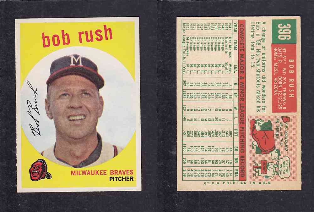 1959 TOPPS BASEBALL CARD #396 B.RUSH photo 1959 TOPPS BASEBALL CARD #396 B.RUSH photo