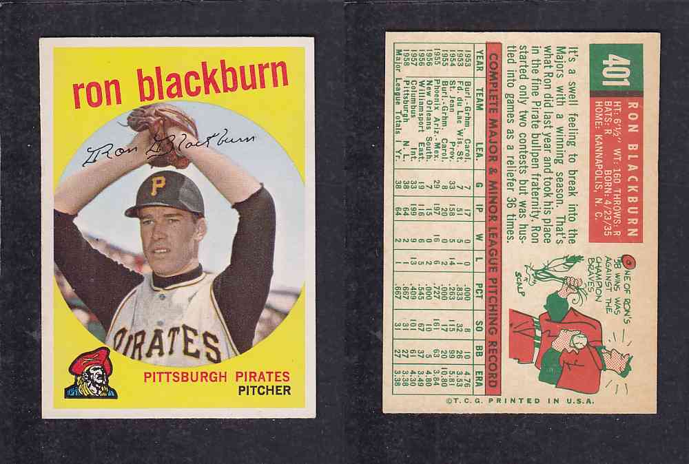 1959 TOPPS BASEBALL CARD #401 R. BLACKBURN photo 1959 TOPPS BASEBALL CARD #401 R. BLACKBURN photo