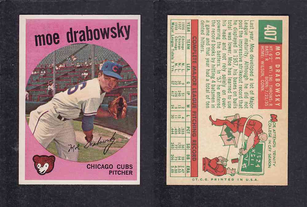 1959 TOPPS BASEBALL CARD #407 M. DRABOWSKY photo 1959 TOPPS BASEBALL CARD #407 M. DRABOWSKY photo