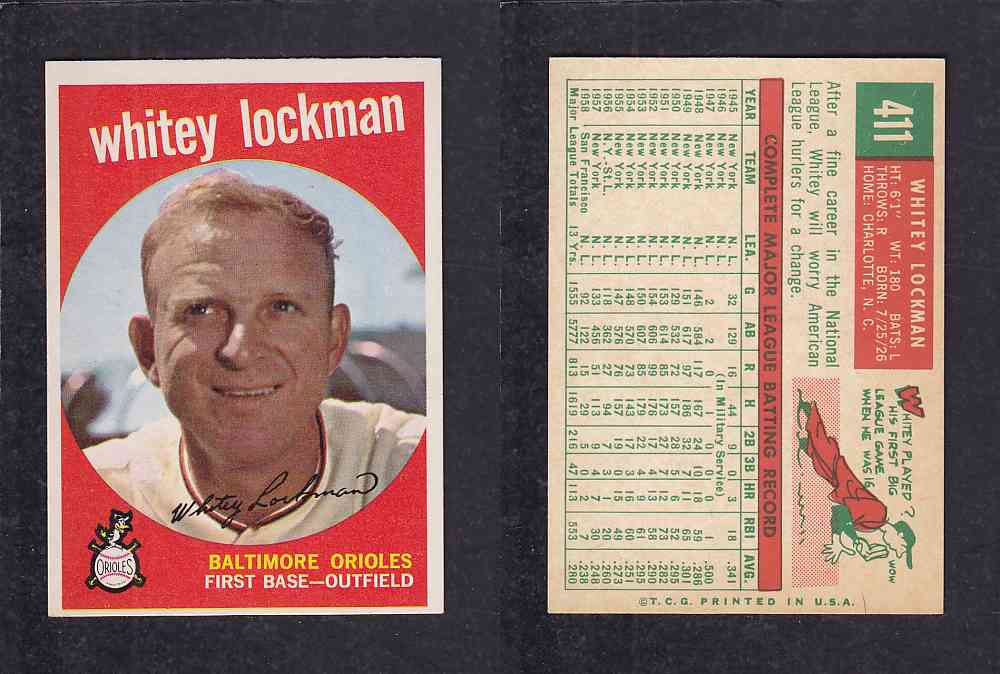 1959 TOPPS BASEBALL CARD #411 W. LOCKMAN photo 1959 TOPPS BASEBALL CARD #411 W. LOCKMAN photo