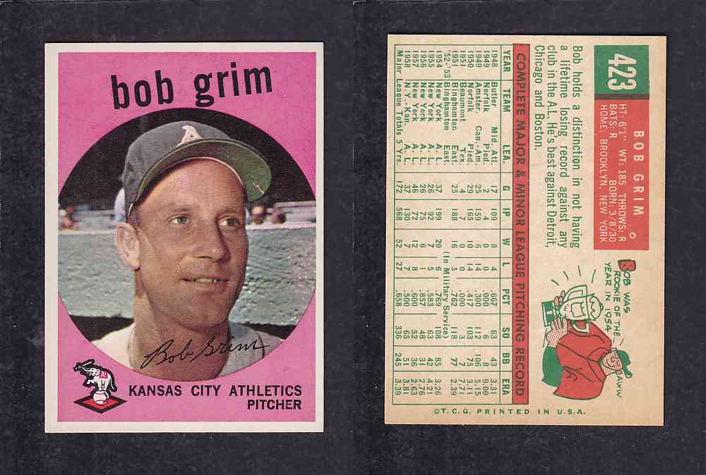 1959 TOPPS BASEBALL CARD #423 B. GRIM photo 1959 TOPPS BASEBALL CARD #423 B. GRIM photo