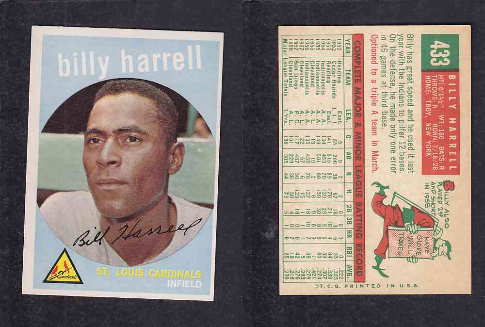 1959 TOPPS BASEBALL CARD #433 B. HARRELL photo 1959 TOPPS BASEBALL CARD #433 B. HARRELL photo
