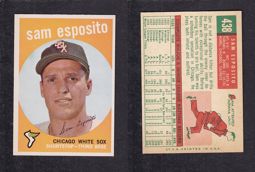 1959 TOPPS BASEBALL CARD #438 S. ESPOSITO photo 1959 TOPPS BASEBALL CARD #438 S. ESPOSITO photo