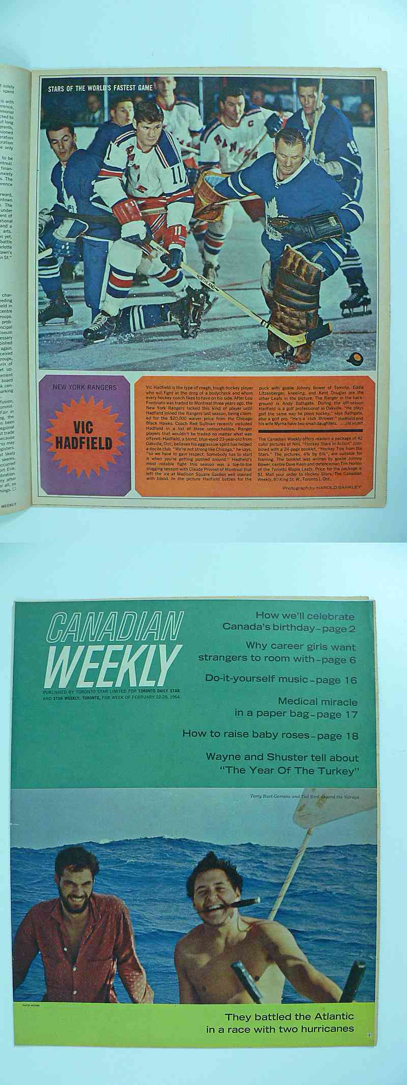 1963-64 TORONTO STAR FULL MAGAZINE V.HADFIELD POSTER photo 1963-64 TORONTO STAR FULL MAGAZINE V.HADFIELD POSTER photo
