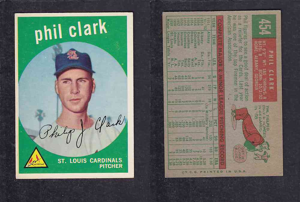 1959 TOPPS BASEBALL CARD #454 P. CLARK photo 1959 TOPPS BASEBALL CARD #454 P. CLARK photo