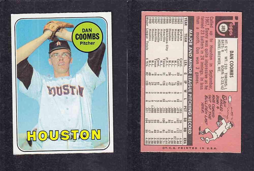 1969 TOPPS BASEBALL CARD #389 M. COOMBS photo