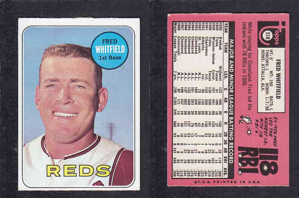 1969 TOPPS BASEBALL CARD #518 M. WHITFIELD photo 1969 TOPPS BASEBALL CARD #518 M. WHITFIELD photo