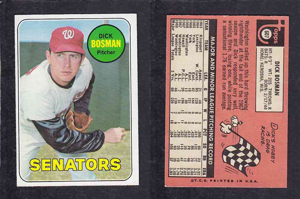 1969 TOPPS BASEBALL CARD #607 M. BOSMAN photo 1969 TOPPS BASEBALL CARD #607 M. BOSMAN photo