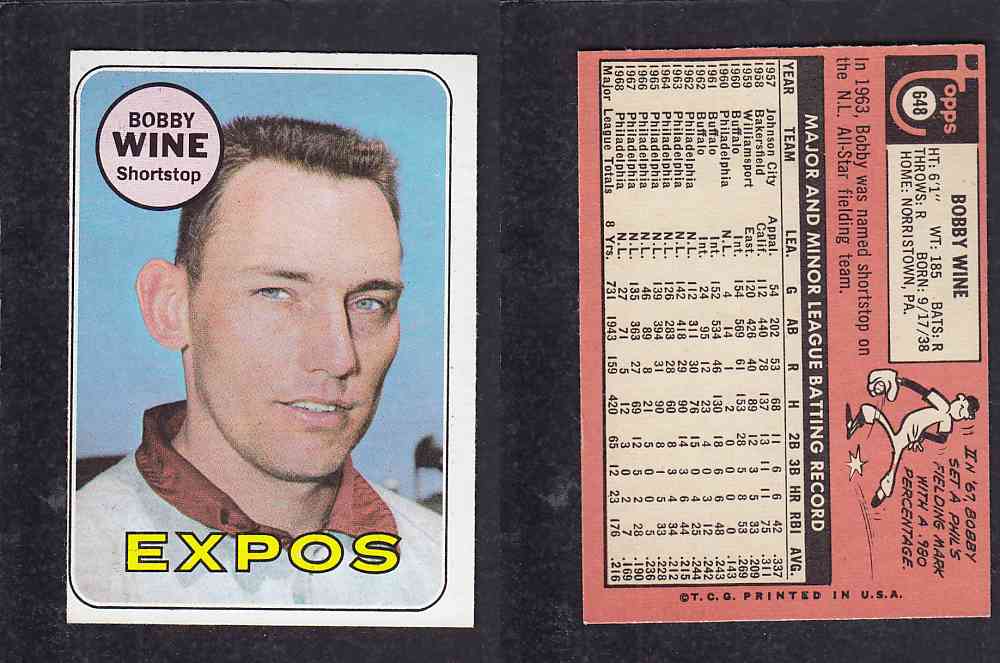1969 TOPPS BASEBALL CARD #648 B. WINE photo 1969 TOPPS BASEBALL CARD #648 B. WINE photo