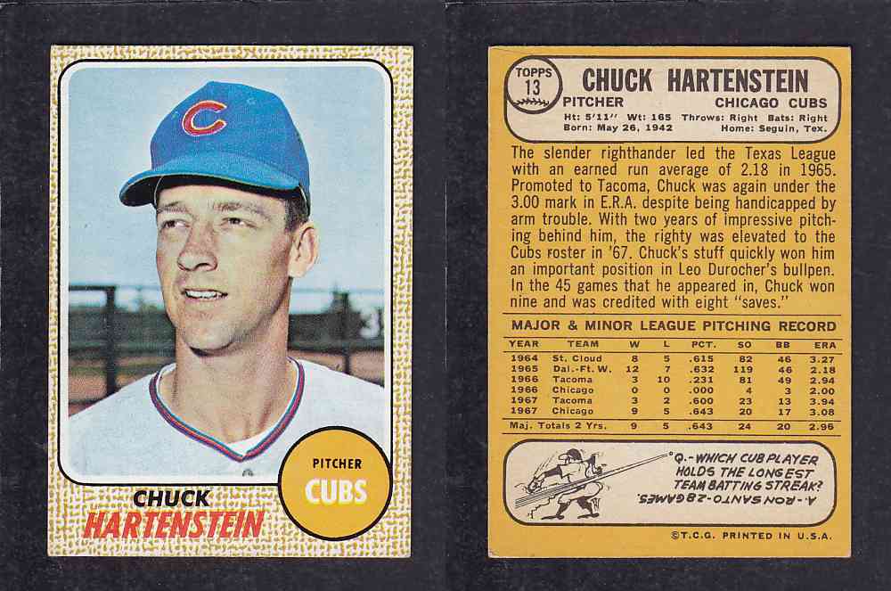 1968 TOPPS BASEBALL CARD  #13   C. HARTENTEIN photo