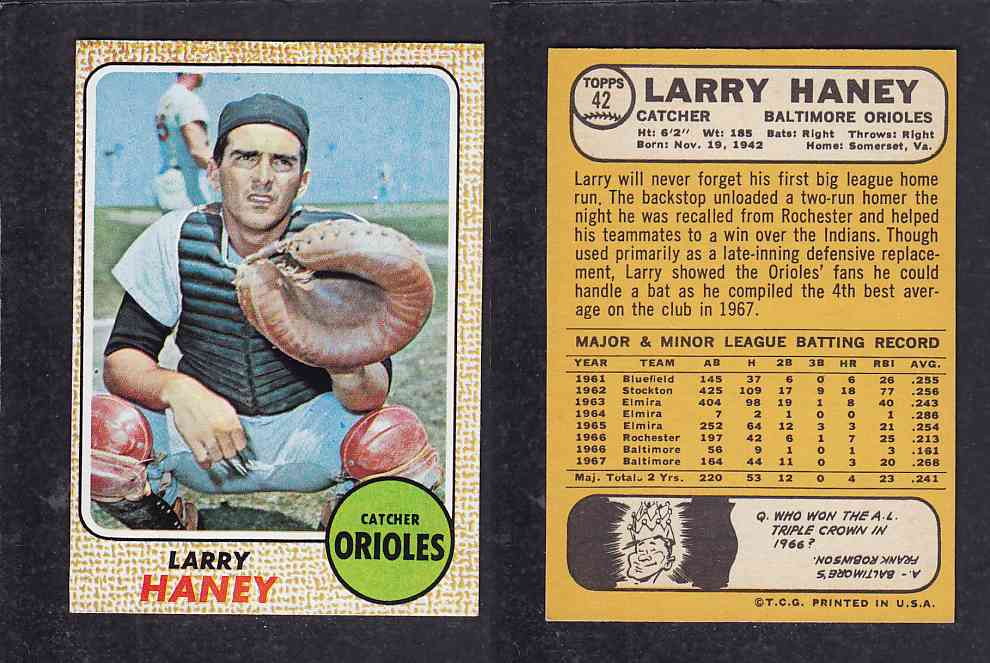 1968 TOPPS BASEBALL CARD #42 L. HANEY photo 1968 TOPPS BASEBALL CARD #42 L. HANEY photo