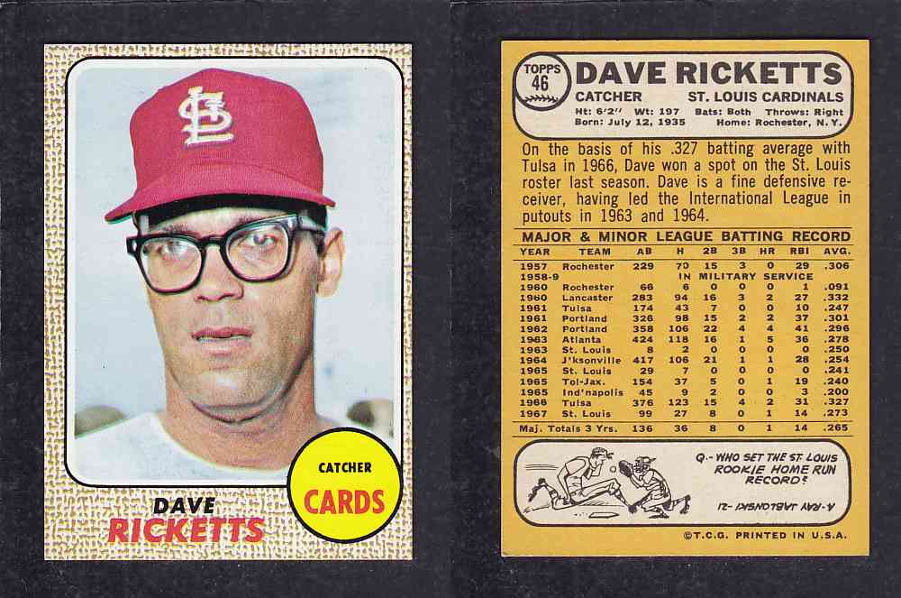 1968 TOPPS BASEBALL CARD #46 D. RICKETTS photo 1968 TOPPS BASEBALL CARD #46 D. RICKETTS photo