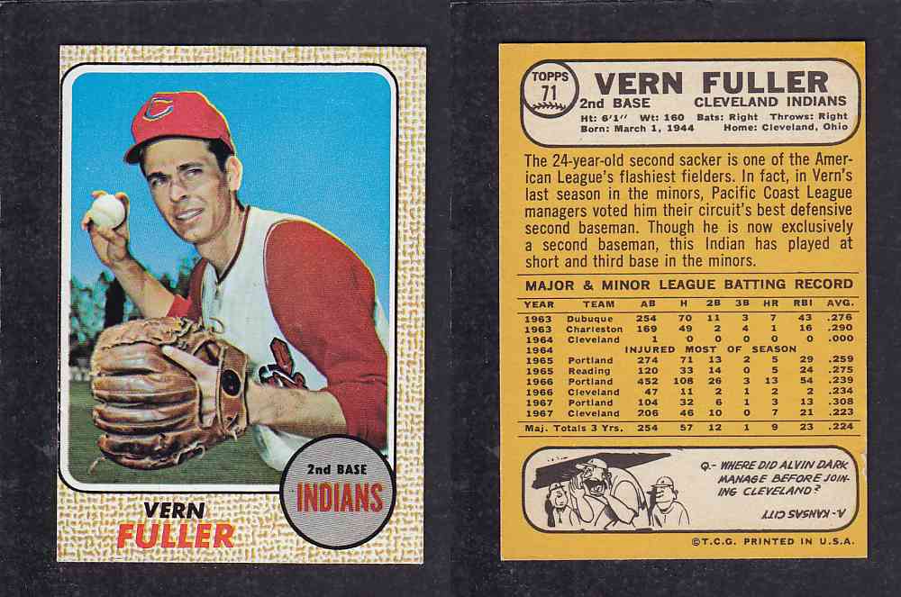 1968 TOPPS BASEBALL CARD #71 V. FULLER photo 1968 TOPPS BASEBALL CARD #71 V. FULLER photo