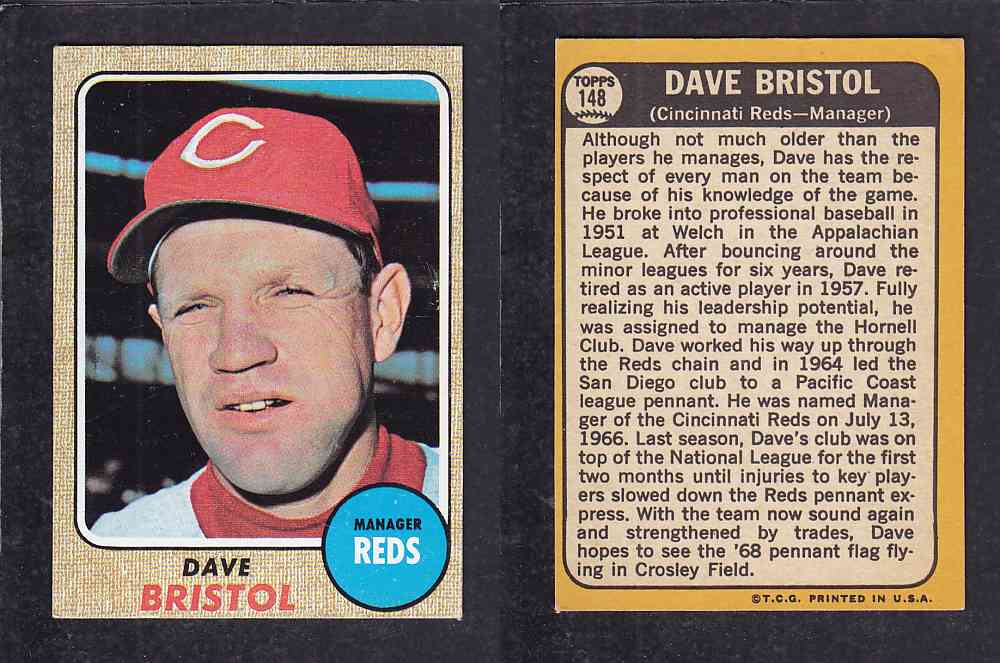 1968 TOPPS BASEBALL CARD #148 D. BRISTOL photo 1968 TOPPS BASEBALL CARD #148 D. BRISTOL photo