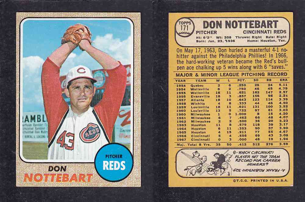 1968 TOPPS BASEBALL CARD #171 D. NOTTEBART photo 1968 TOPPS BASEBALL CARD #171 D. NOTTEBART photo