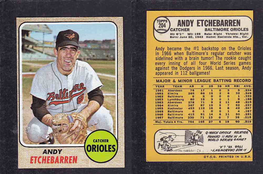 1968 TOPPS BASEBALL CARD  #204  A. ETCHEBARREN photo