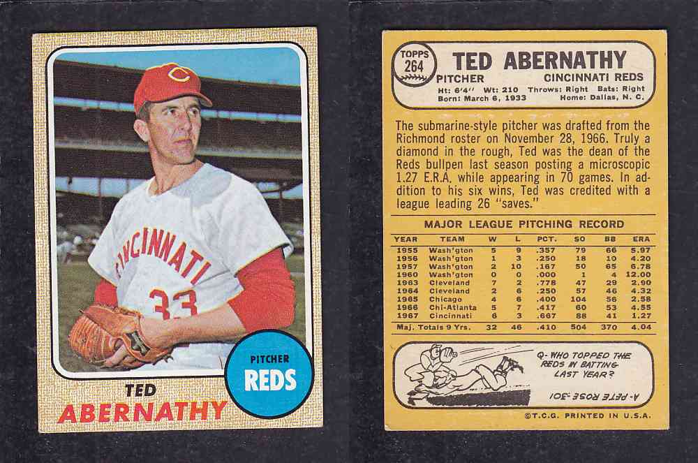 1968 TOPPS BASEBALL CARD #264 T. ABERNATHY photo 1968 TOPPS BASEBALL CARD #264 T. ABERNATHY photo